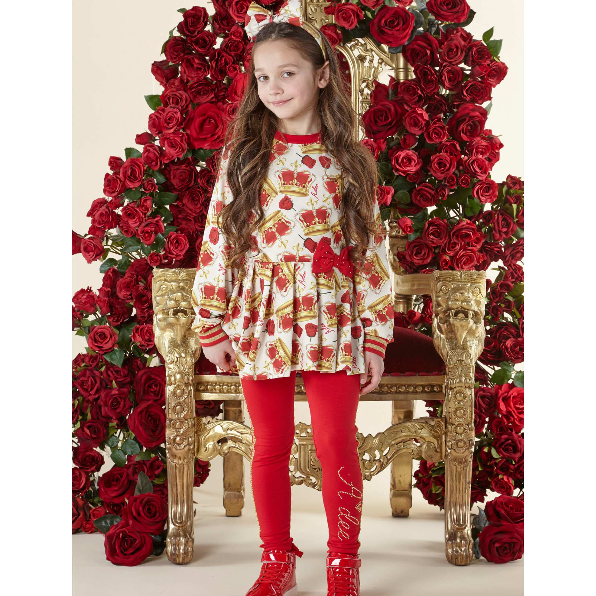 A Dee Girls Candy Red Crown Jumper & Leggings Set