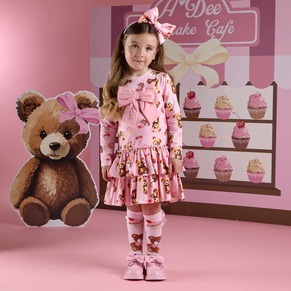 A Dee Liberty pink frill girls short occasion dress with bow