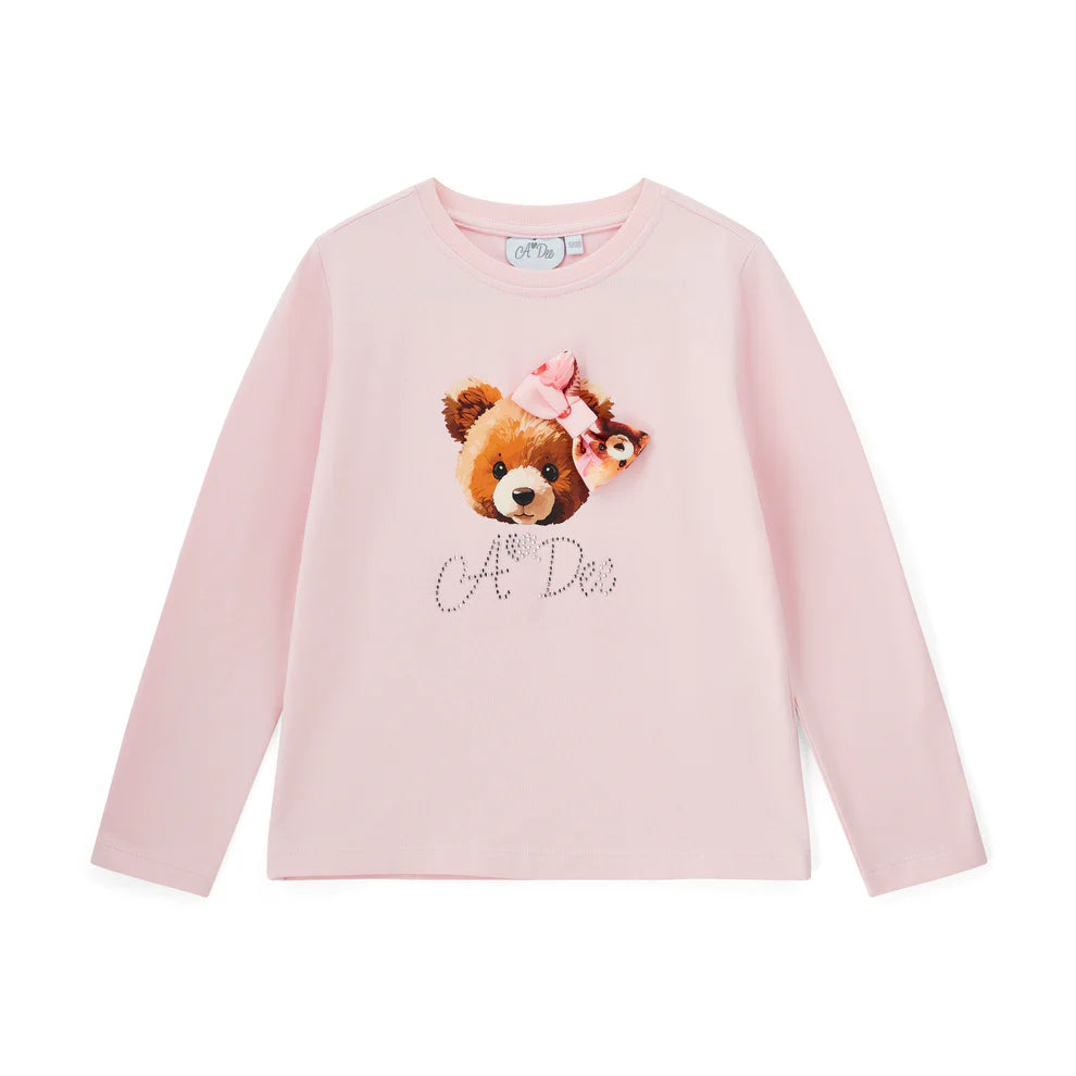 A Dee Maya girls top – pink tee with A Dee logo and teddy motif
