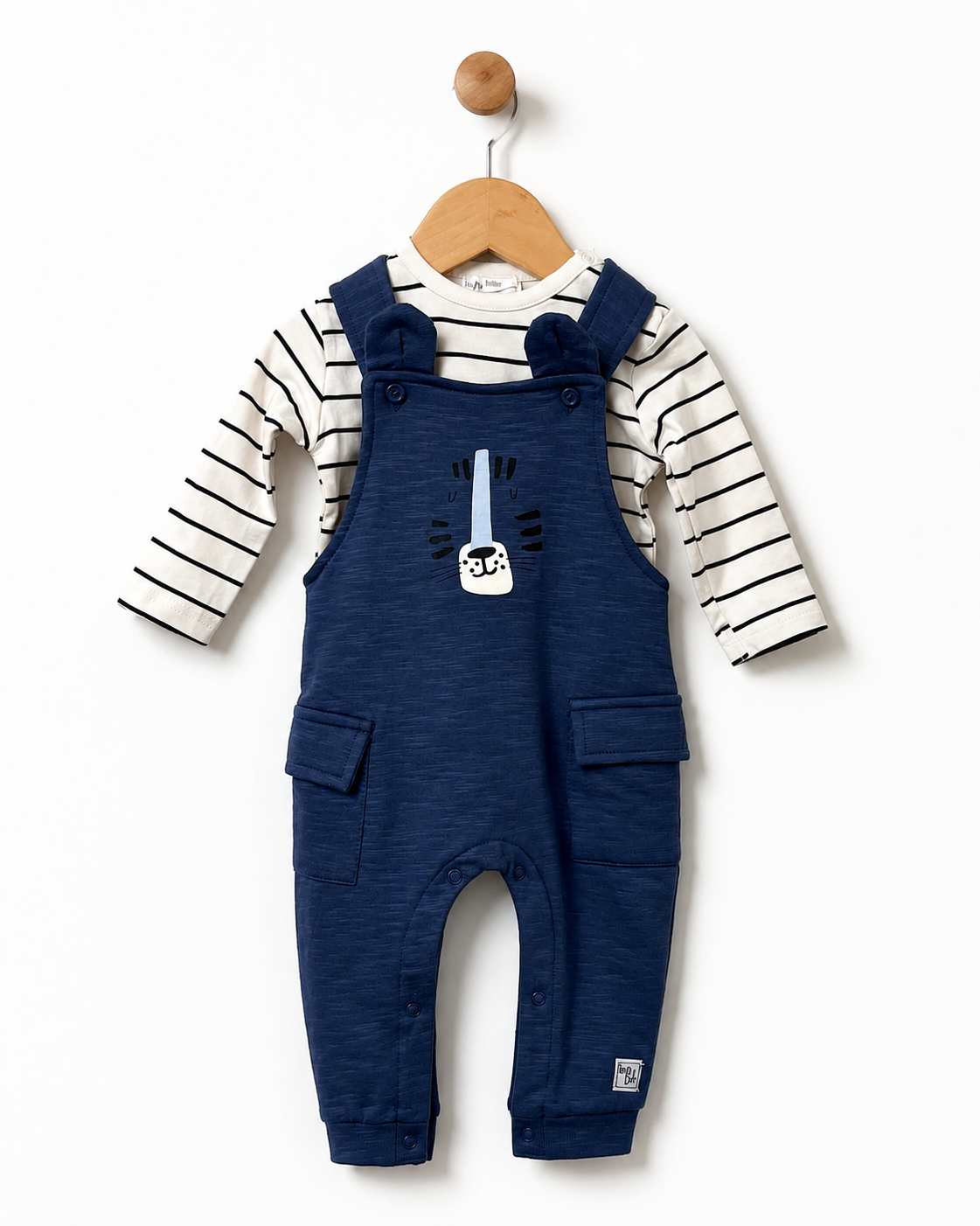 Babybol baby boys navy dungaree and striped top gift set
