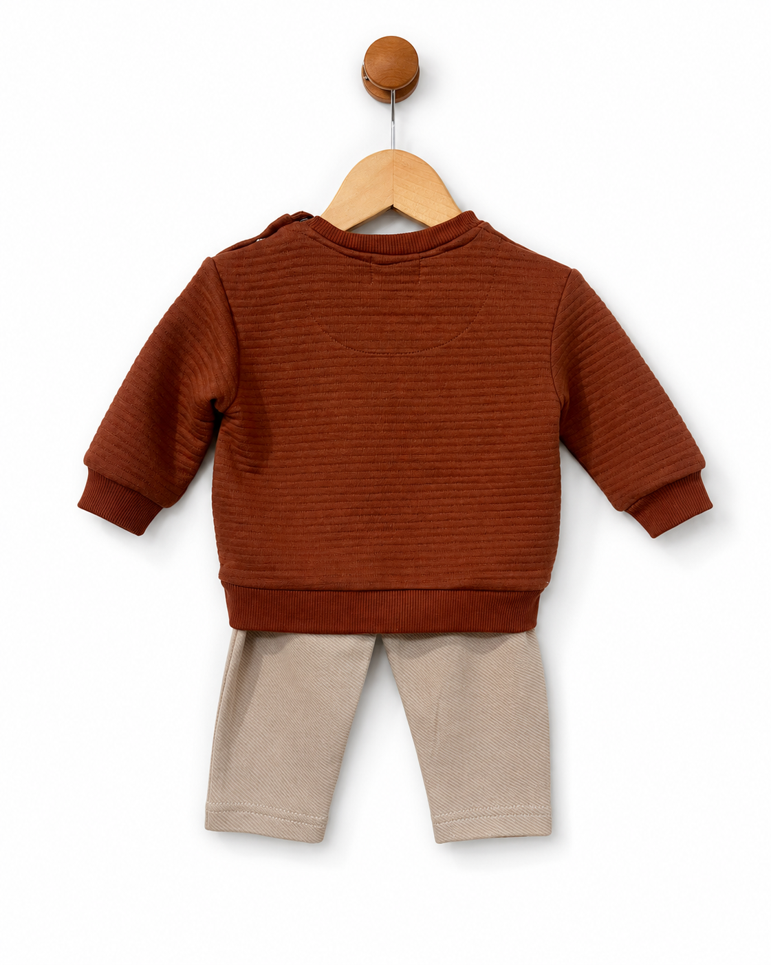Babybol baby boys rust sweatshirt and beige trousers outfit set back