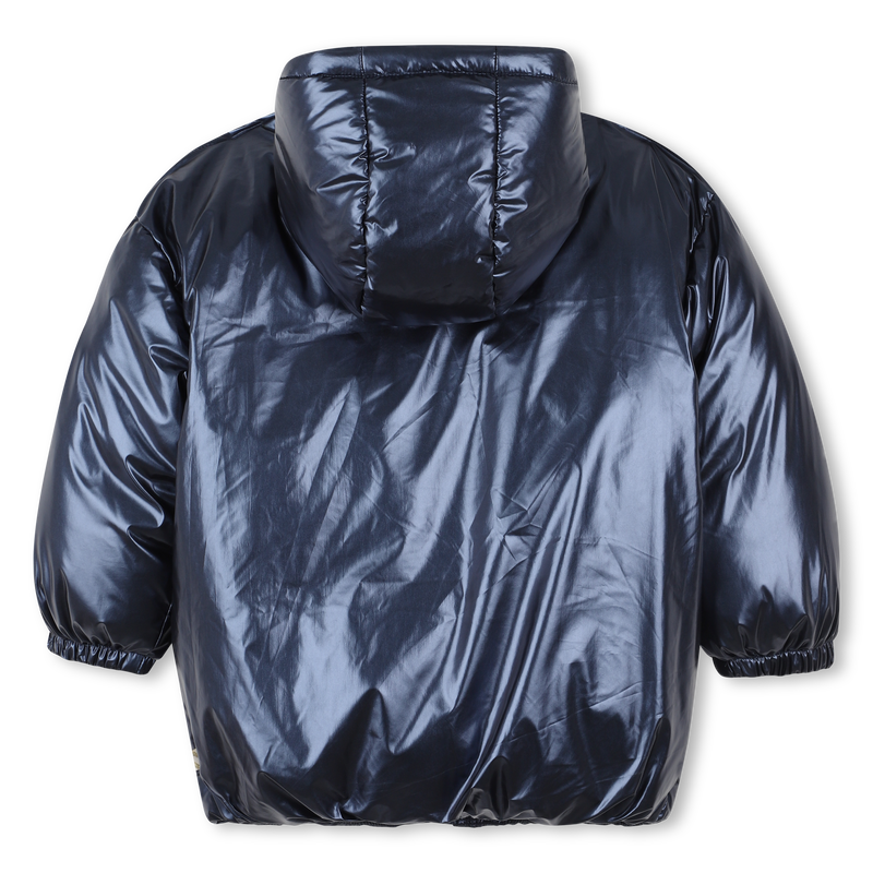 Billieblush girls navy glossy padded jacket – back view with hood