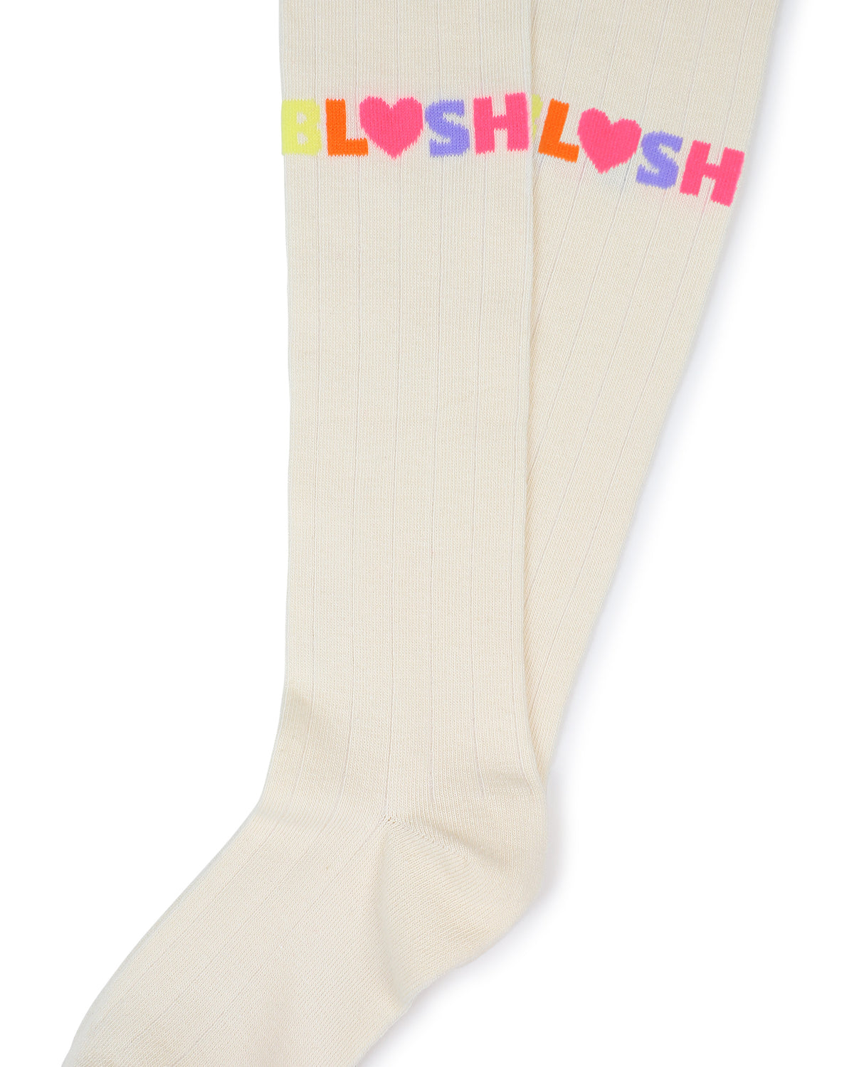 Billieblush girls cream tights showing colourful Billieblush lettering on the legs