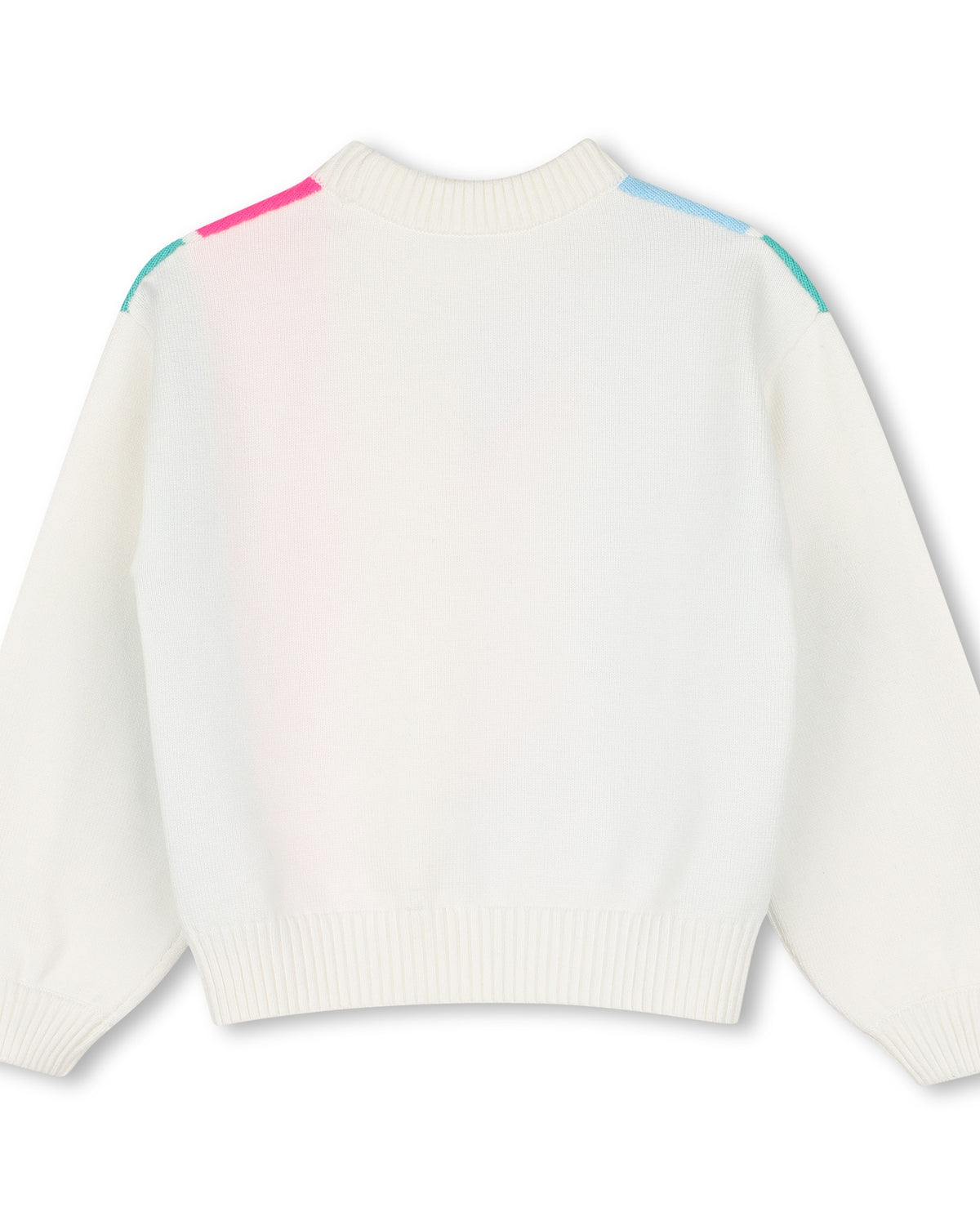 Back view of Billieblush girls cream knit jumper with ribbed cuffs and hem