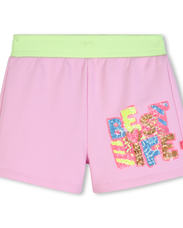 Billieblush girls pink fleece shorts sequin best life print