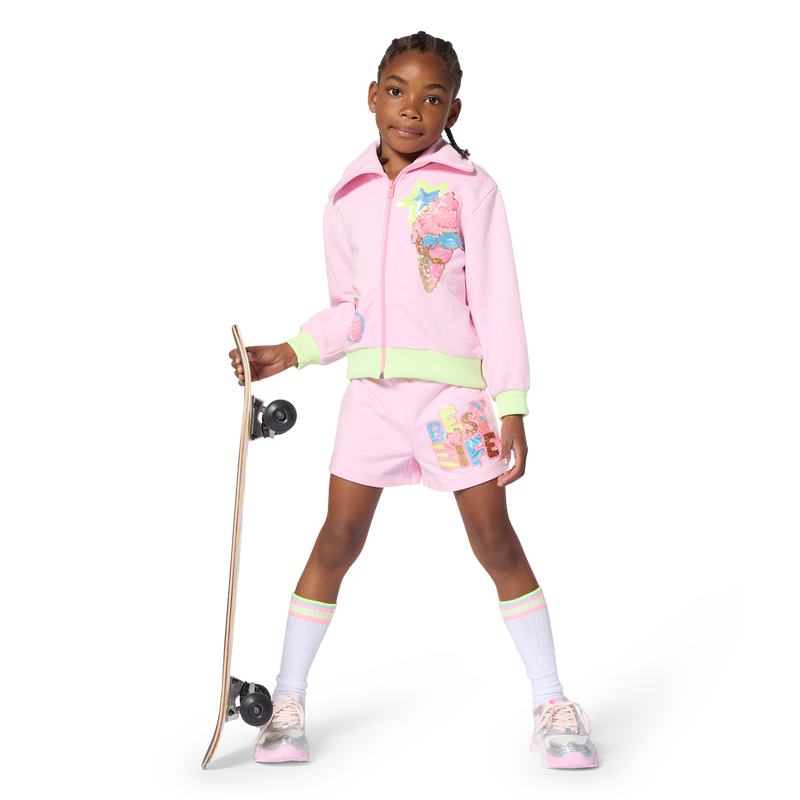Billieblush girls outfit pink fleece shorts styling