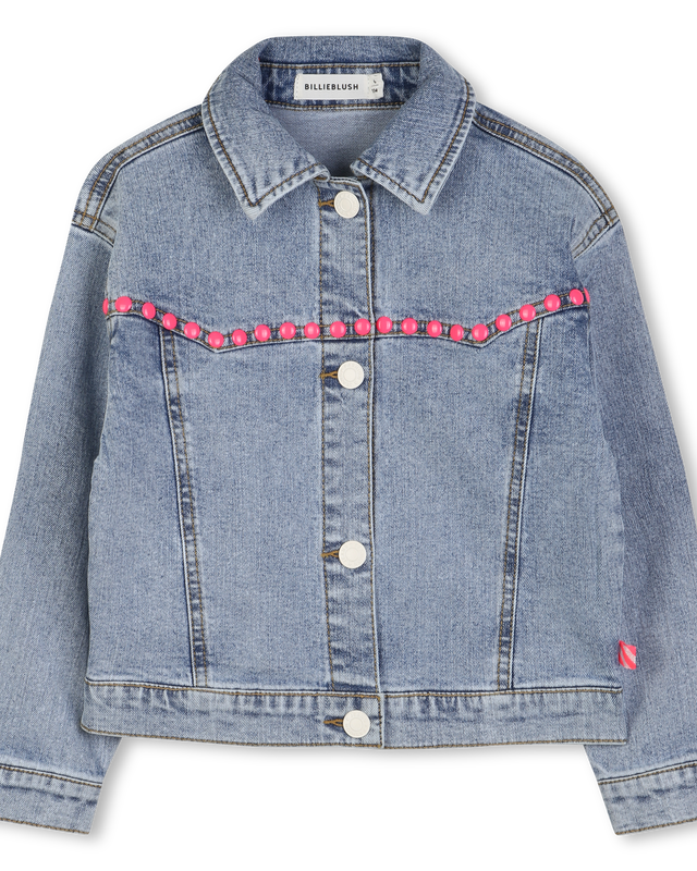 Billieblush girls denim jacket pink studs front