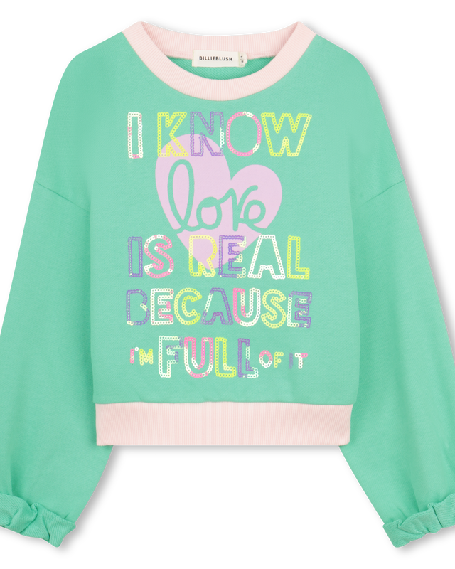 Billieblush girls green sequin slogan sweatshirt front
