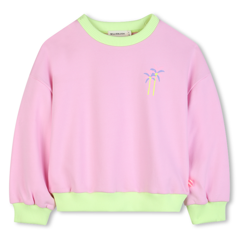 Billieblush girls pink sweatshirt front view palm detail neon rib trim