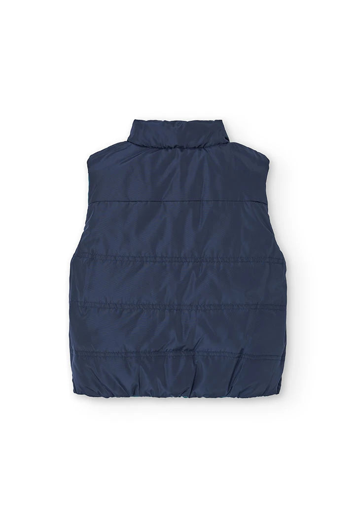 Back view of Boboli boys reversible gilet vest in navy.