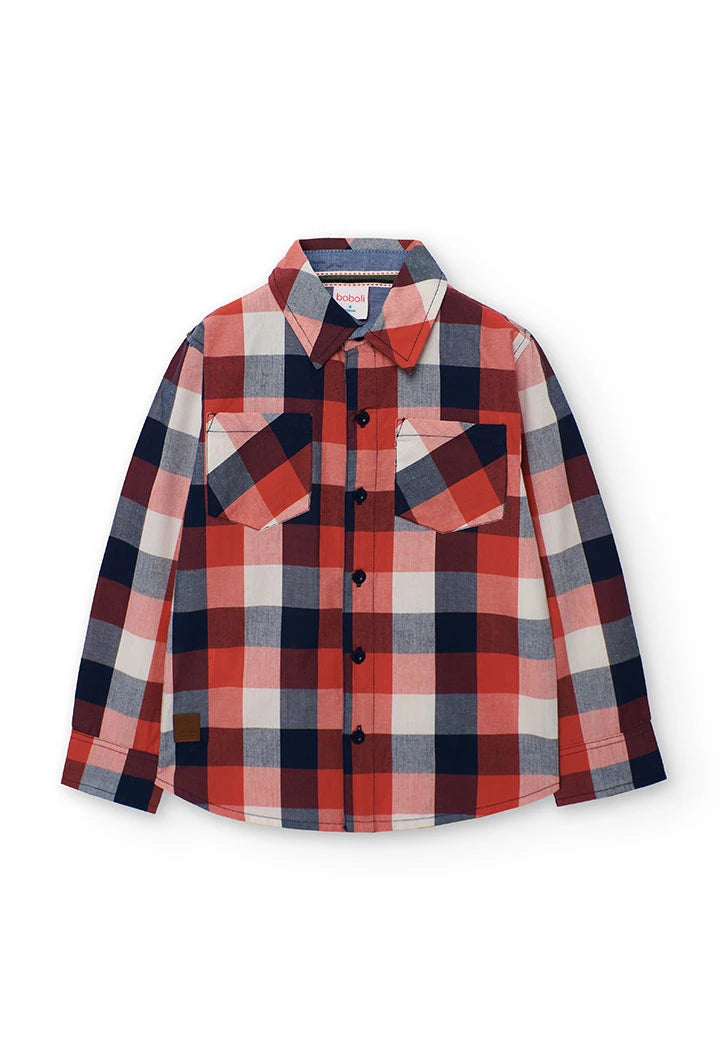 Boboli boys check shirt in red, navy and white laid flat – front view