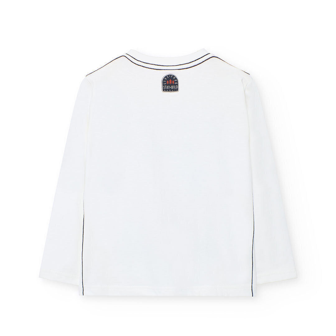 Back of Boboli boys white long-sleeve cotton T-shirt