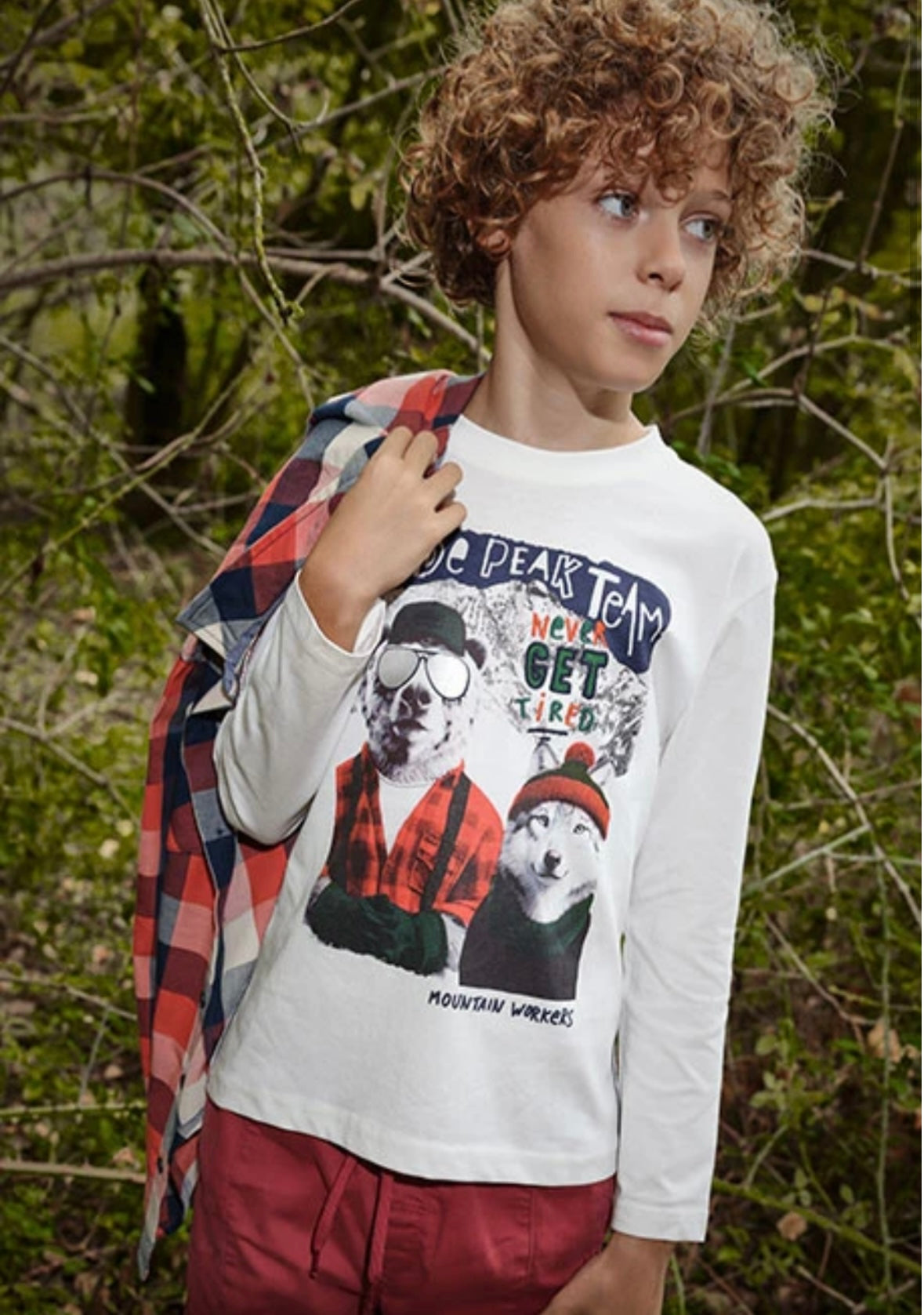 Boboli boys white cotton top with animal graphic and slogan print