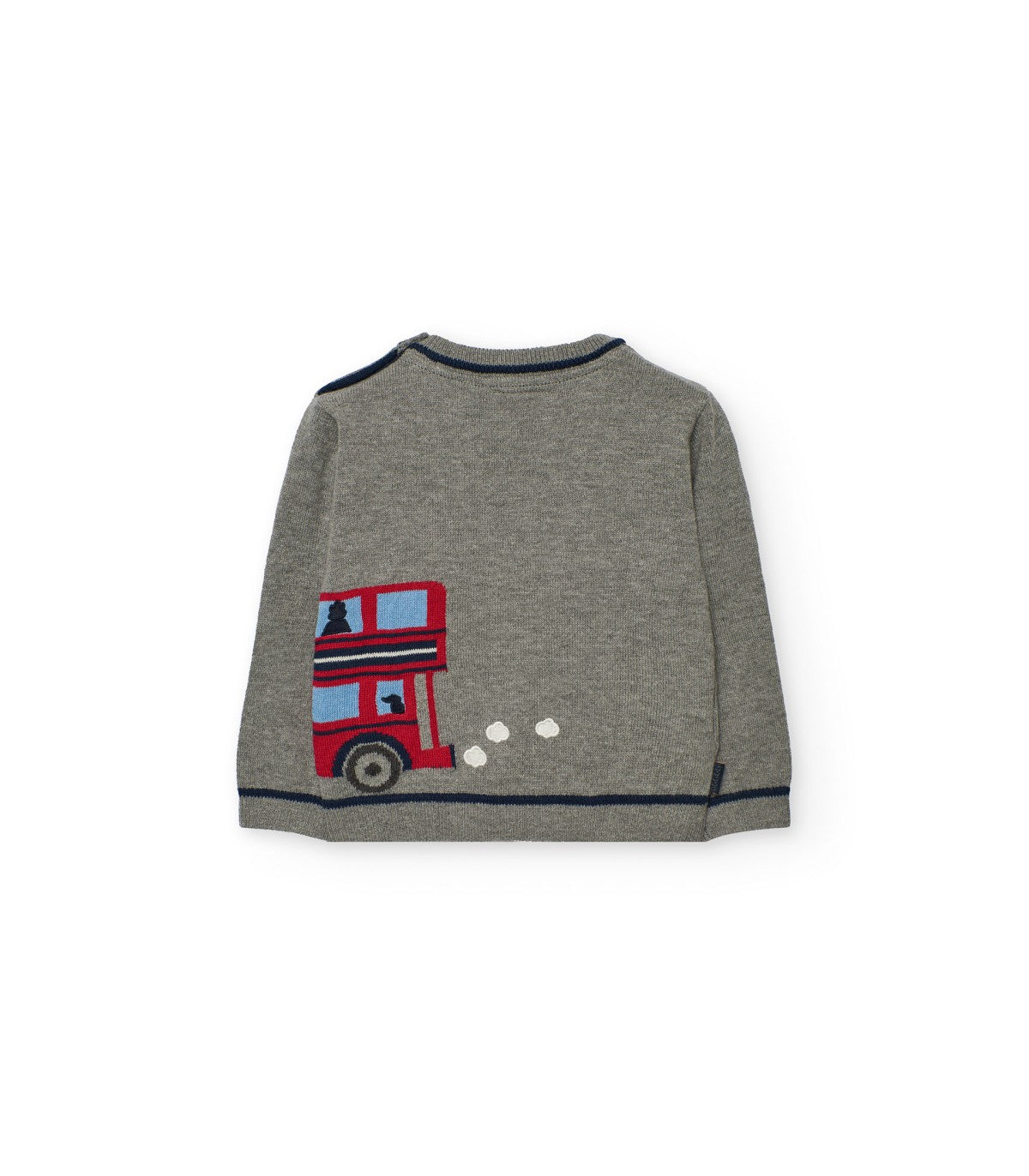 Back view of Boboli grey bus knit jumper for boys aged 18 months to 5 years