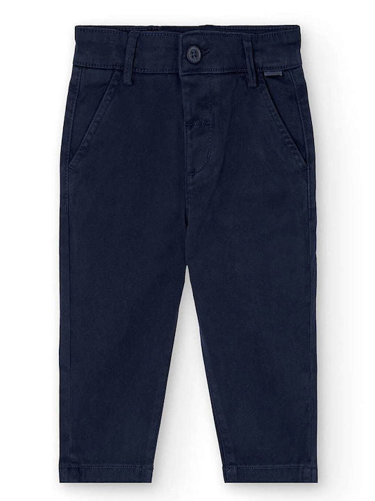 Boboli boys stretch chino trousers in navy stretch fabric front view