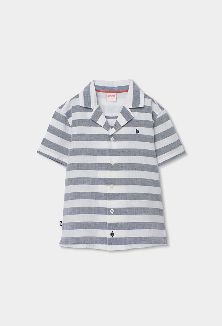 Boboli boys blue striped linen summer shirt front view