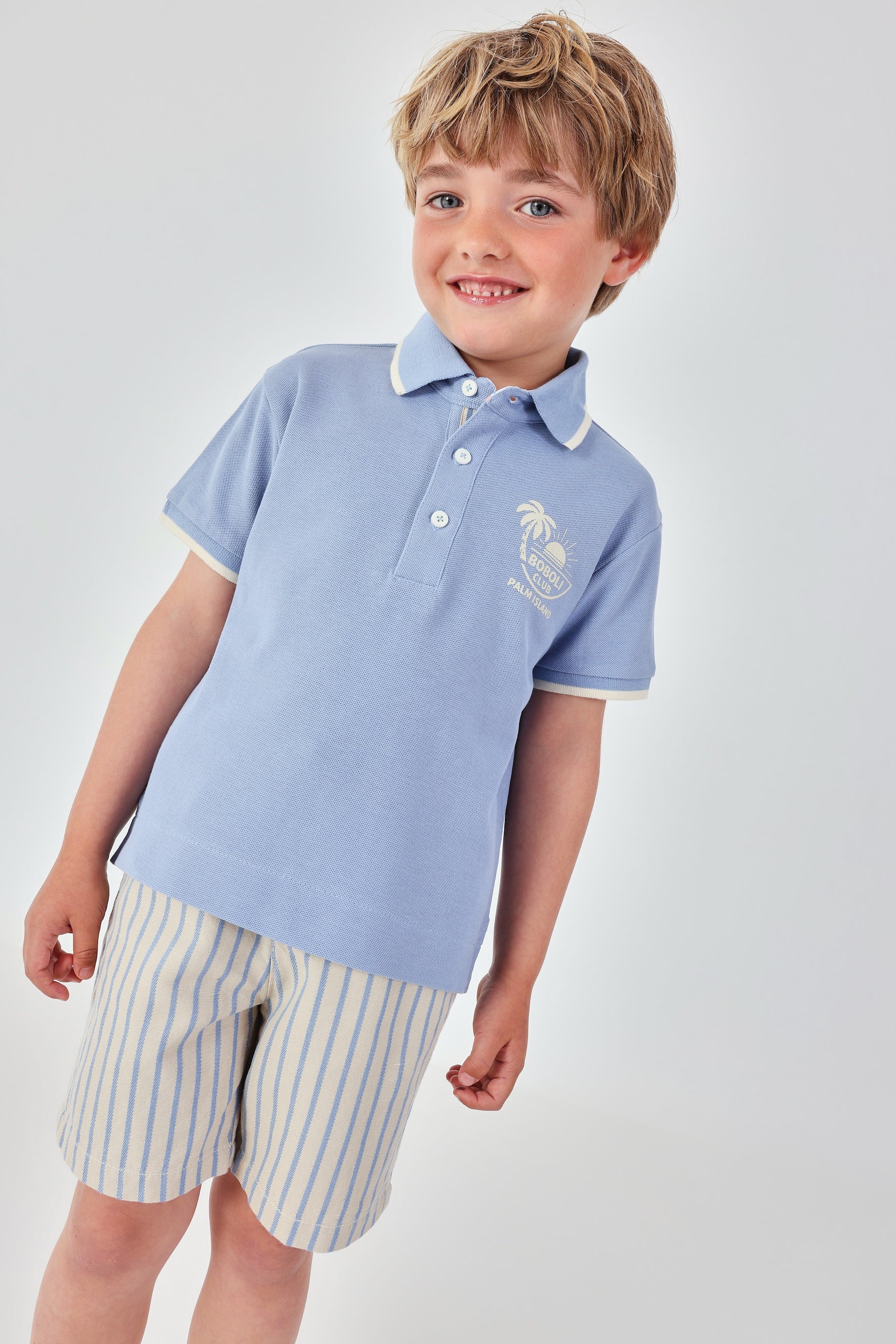 boys blue polo shirt baby toddler outfit Boboli summer look