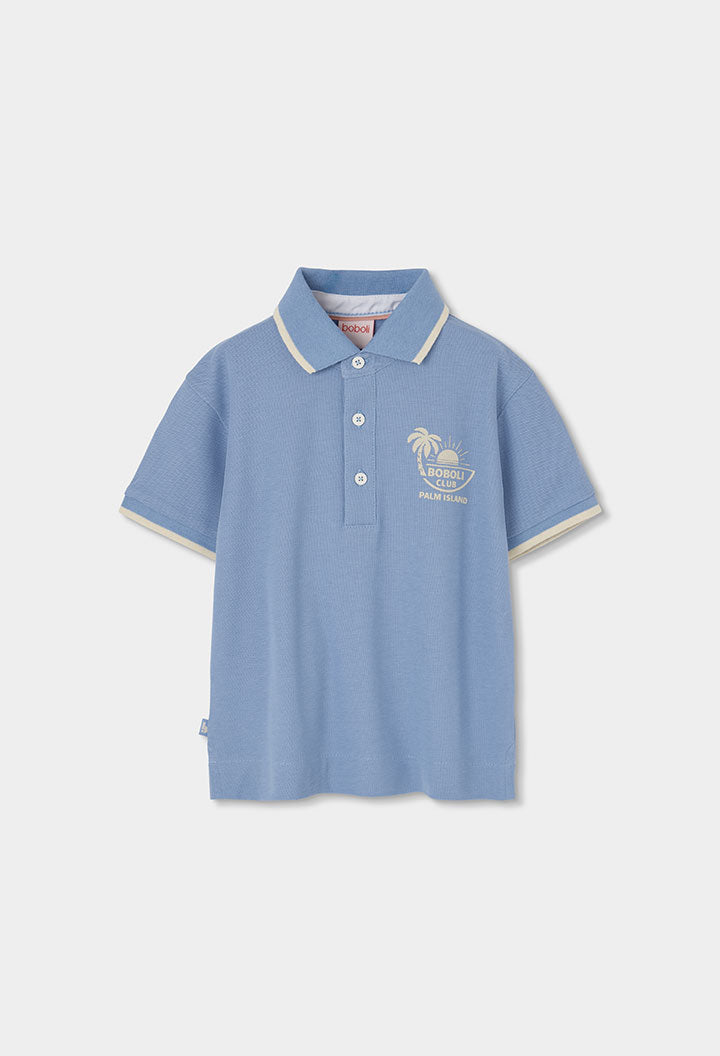 Boboli boys blue polo shirt baby toddler cotton pique front
