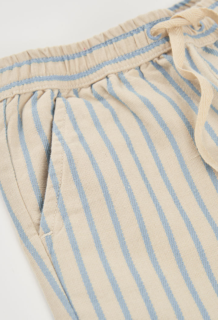 Boboli boys linen shorts stripe pattern blue beige close up