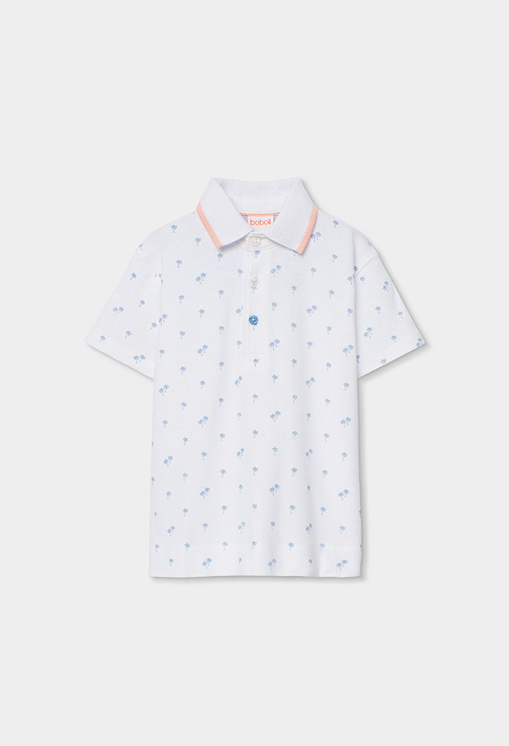 Boboli boys white palm print polo shirt baby toddler front