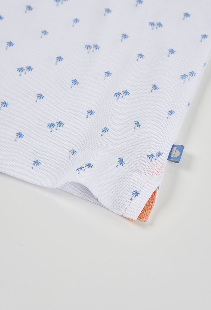 boys palm print polo shirt hem detail white blue Boboli