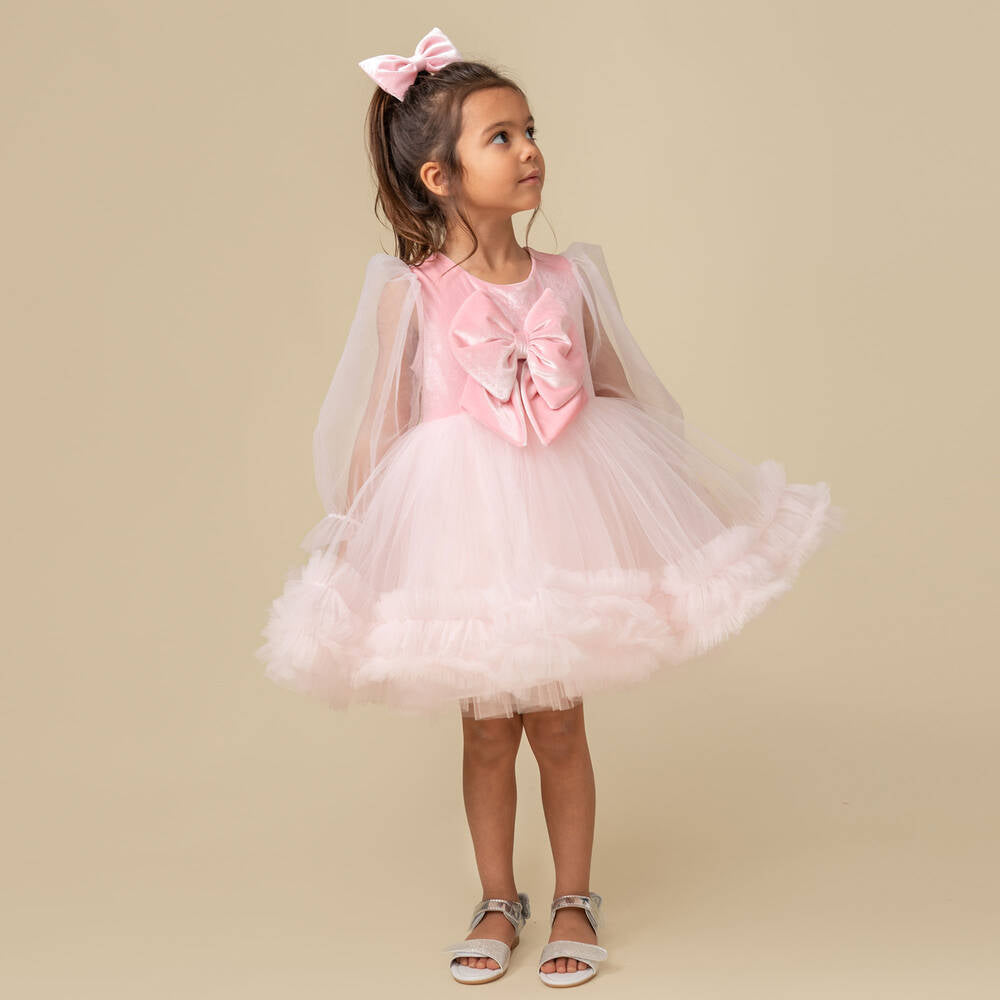 Caramelo Girls Pink Tulle & Velour Party Dress