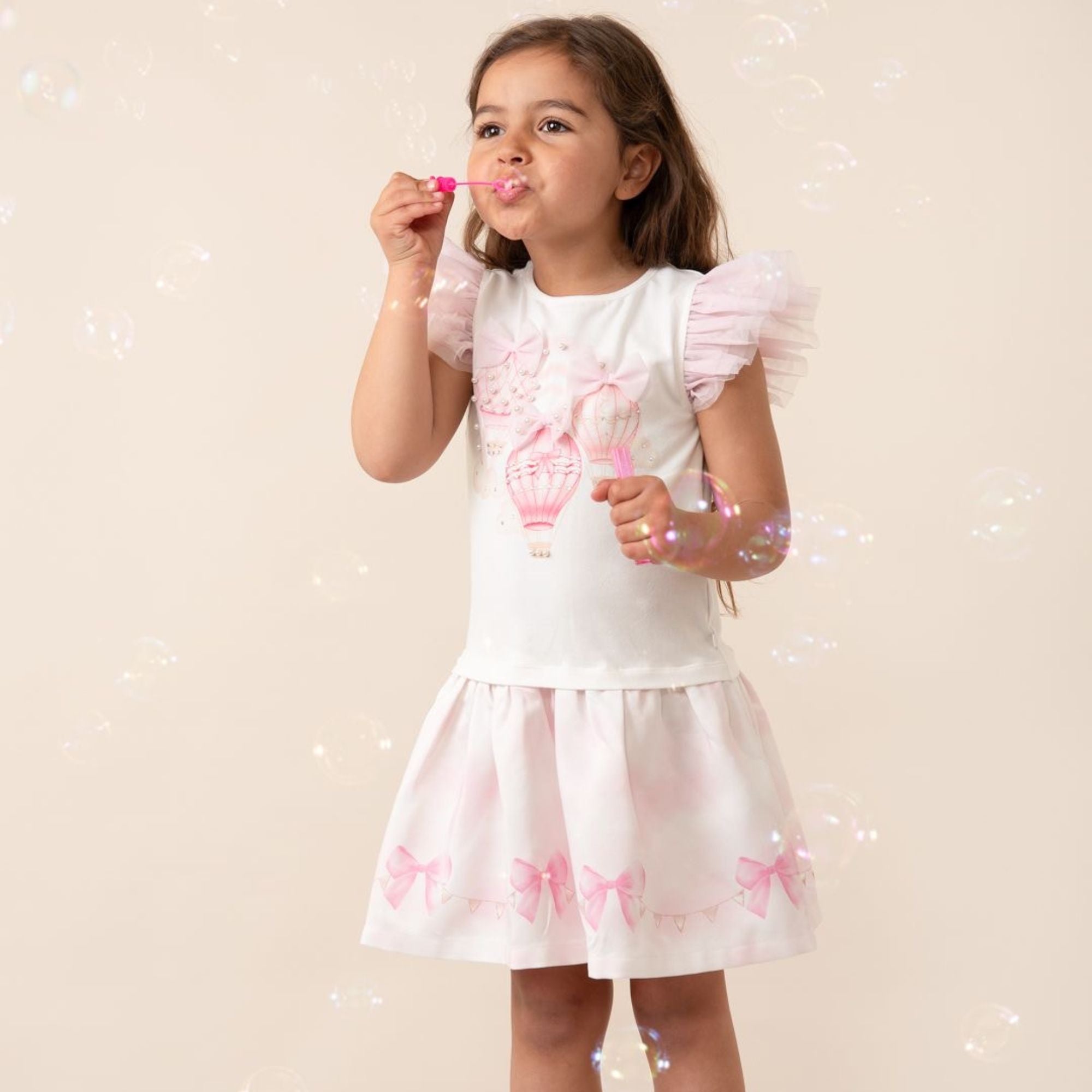 Caramelo Girls Pink & White Hot Air Balloon Dress