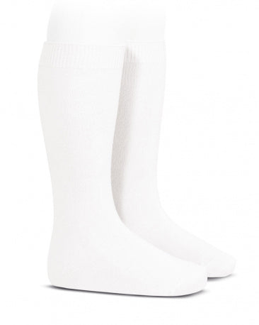 Condor girls white plain stitch knee high socks