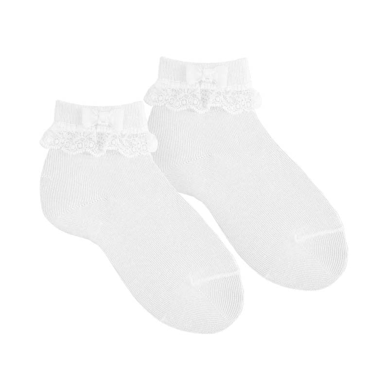 Condor girls white ceremony ankle socks with pearl lace trim