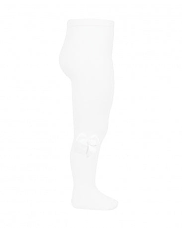 Condor girls white cotton tights with grosgrain bow