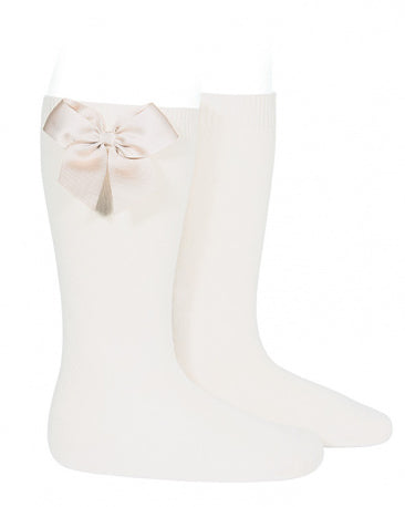 Condor cream girls knee socks with grosgrain side bow