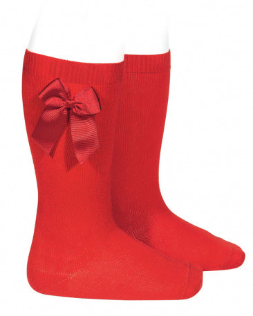 Condor red girls cotton knee socks with side bow detail