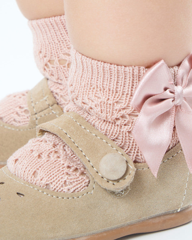 Condor toddler girls openwork short socks in pink and white