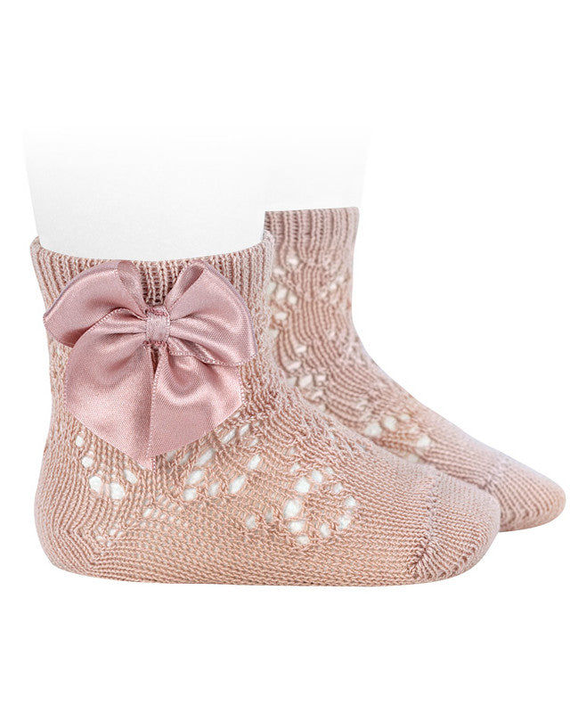 Condor girls pink openwork ankle socks with satin bow