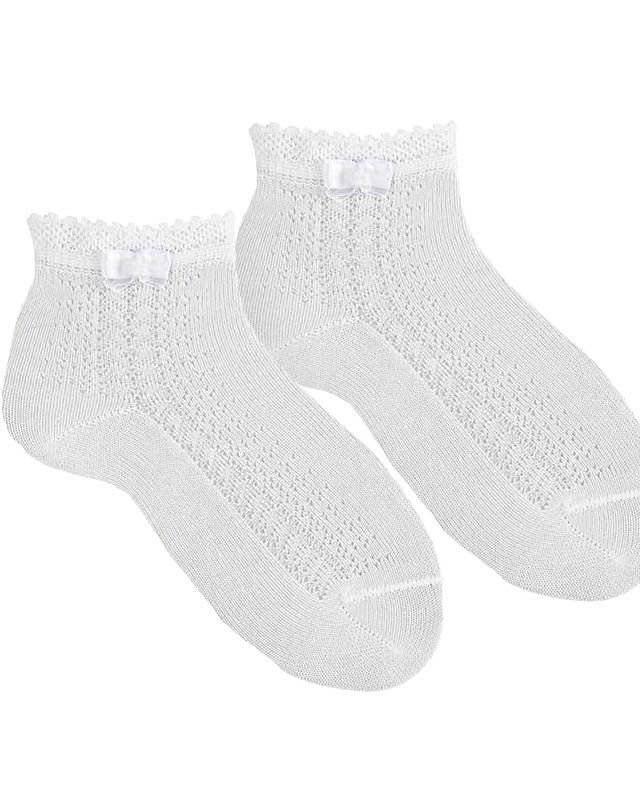 Condor girls white openwork ceremony socks with bow