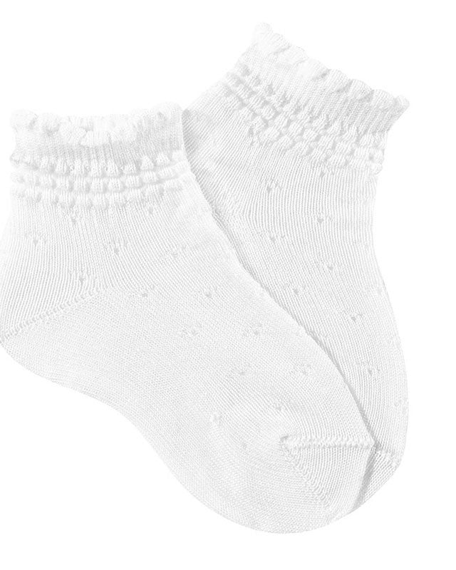 Condor girls white ceremony ankle socks with patterned trim