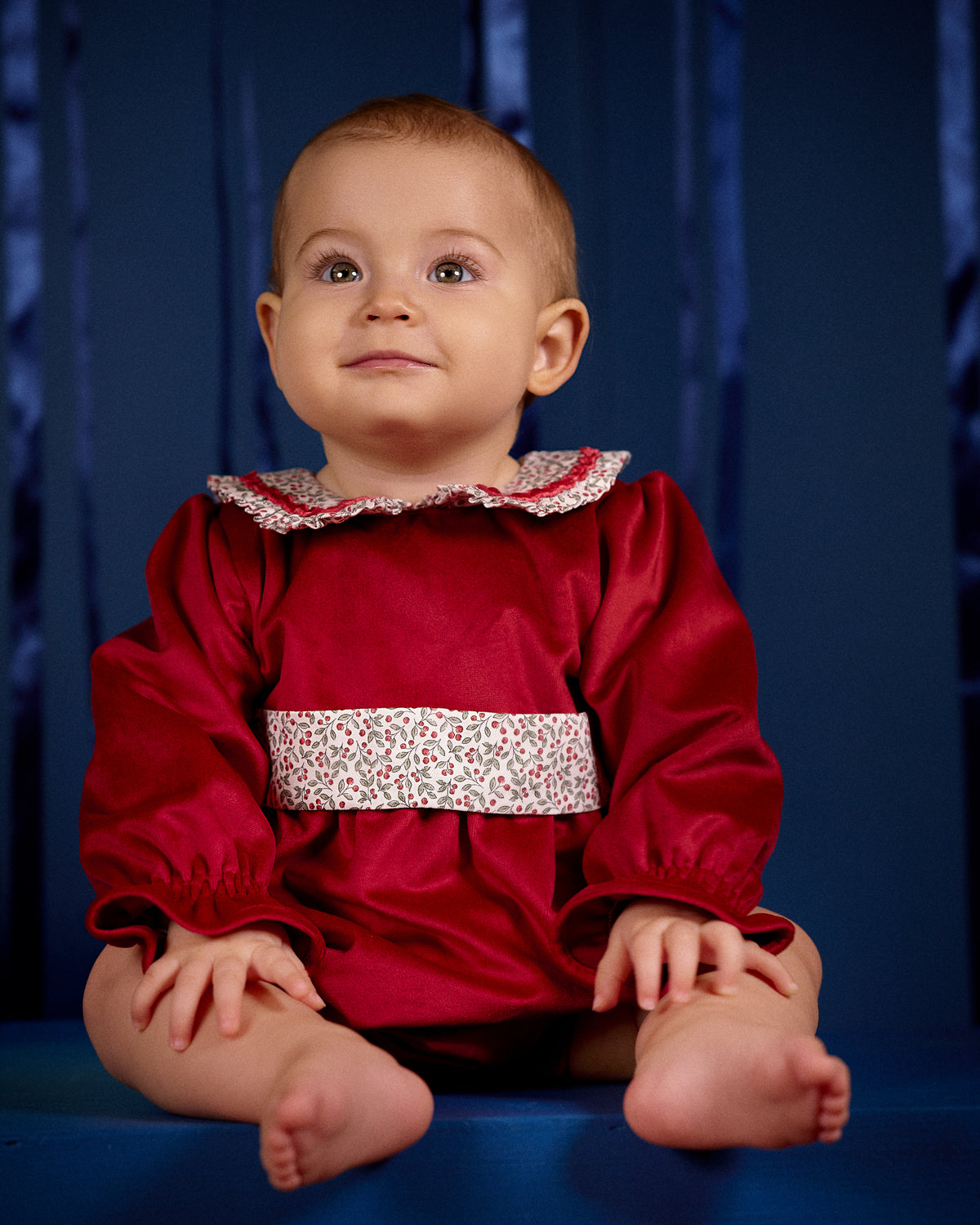 Deolinda Frosty baby girls red Christmas Day outfit with floral waistband