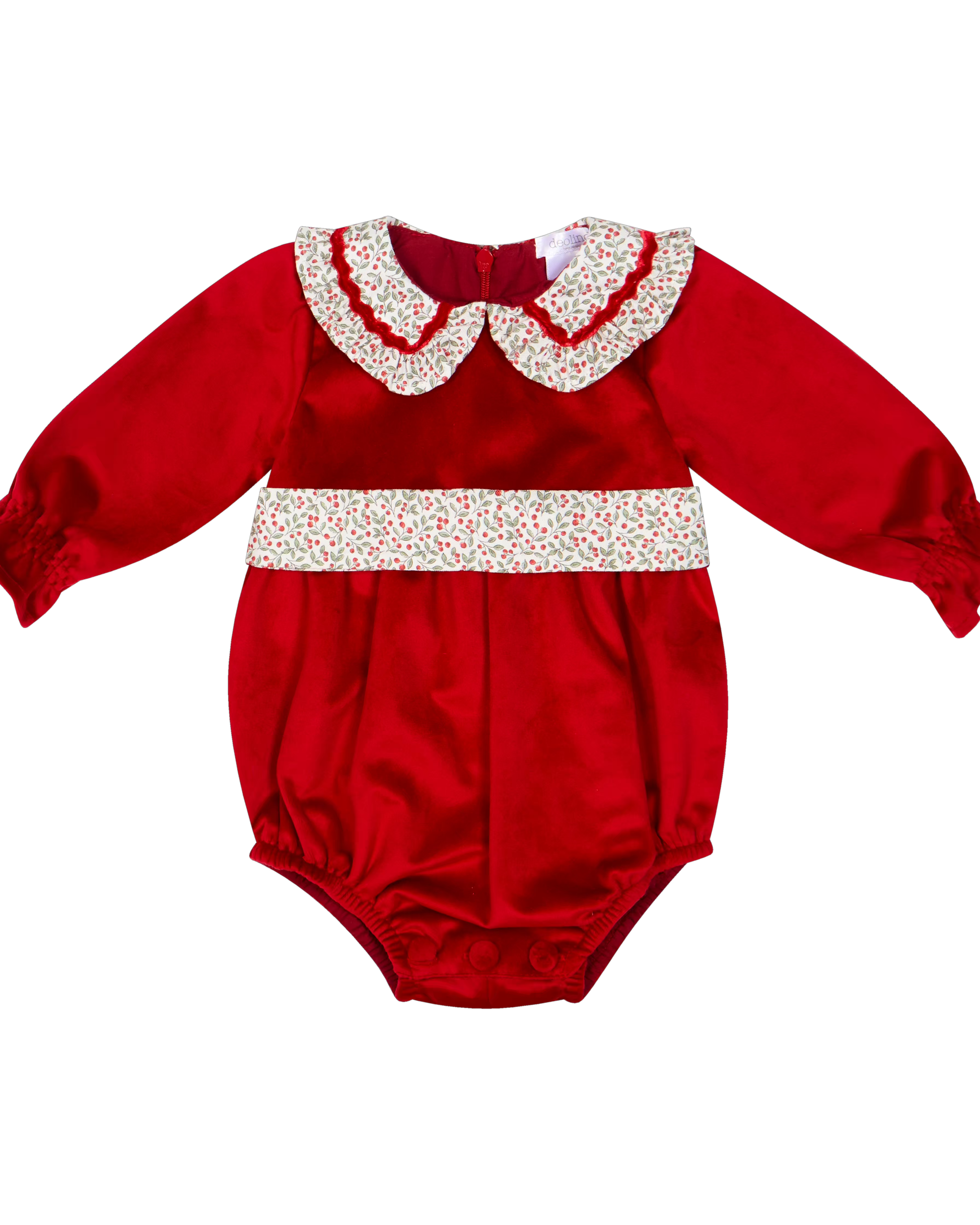 Deolinda Frosty baby girls red Christmas romper front view