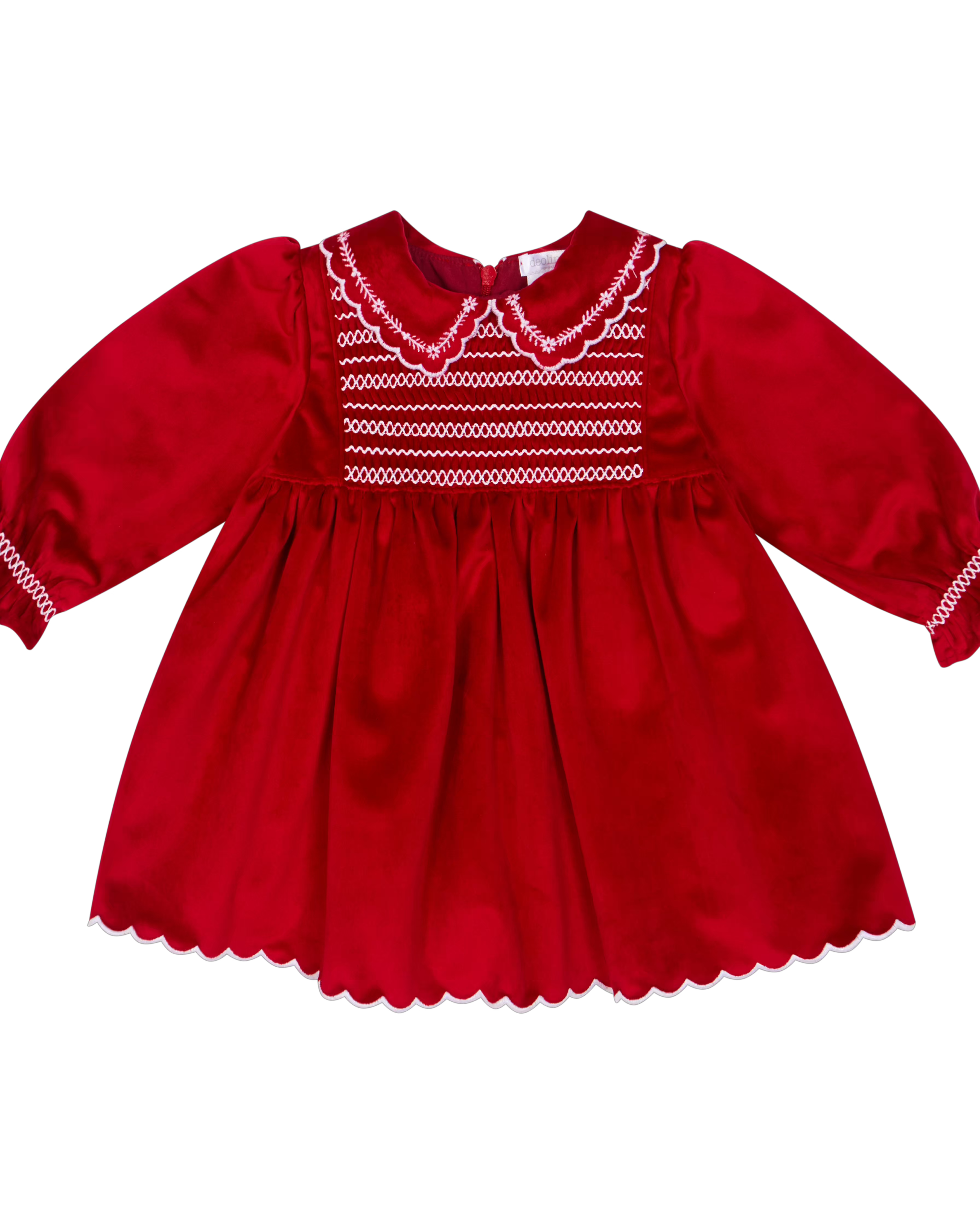 Deolinda Jolly baby and girls red smocked Christmas dress front view