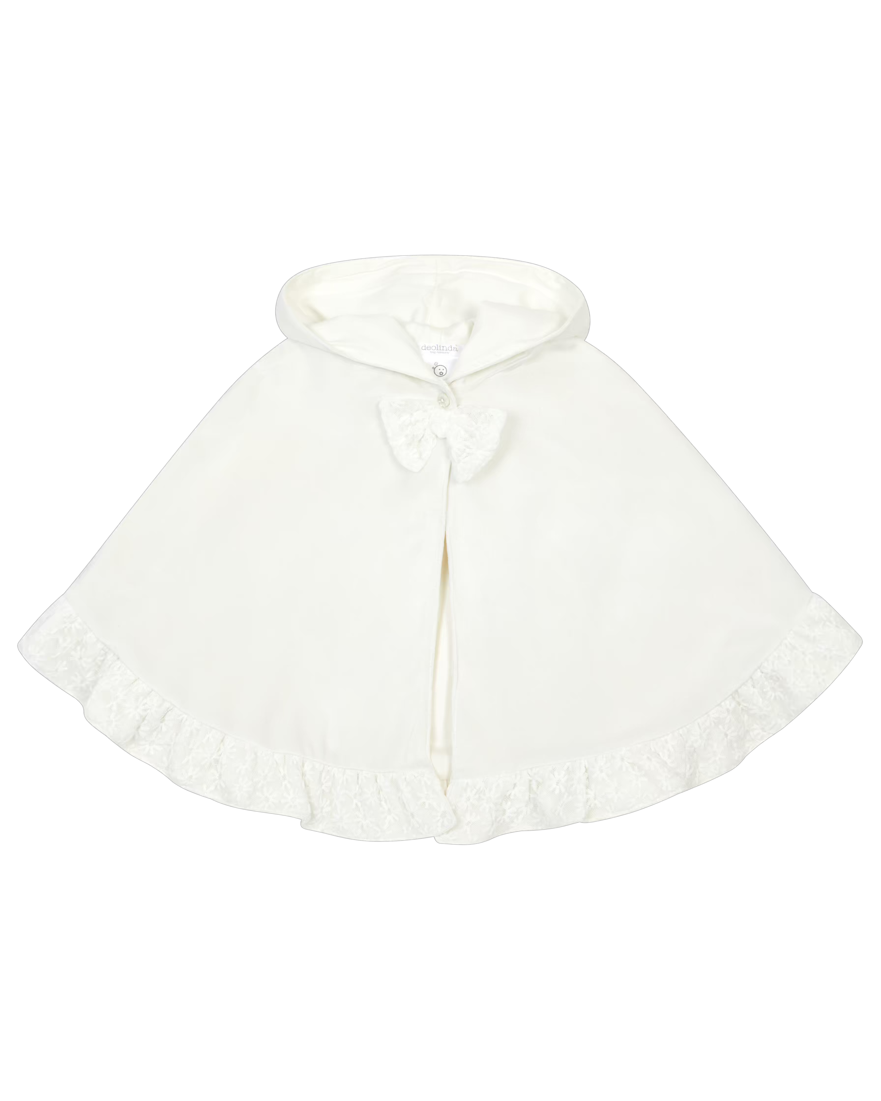 Deolinda Merengue baby girls ivory christening cape with hood and lace trim