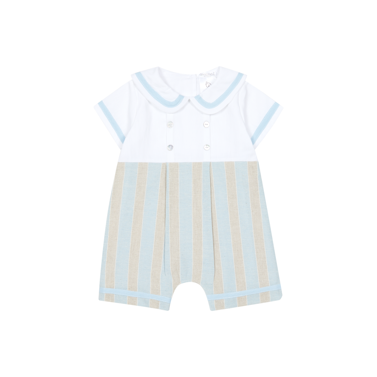 Deolinda boys blue stripe occasion romper with collar front