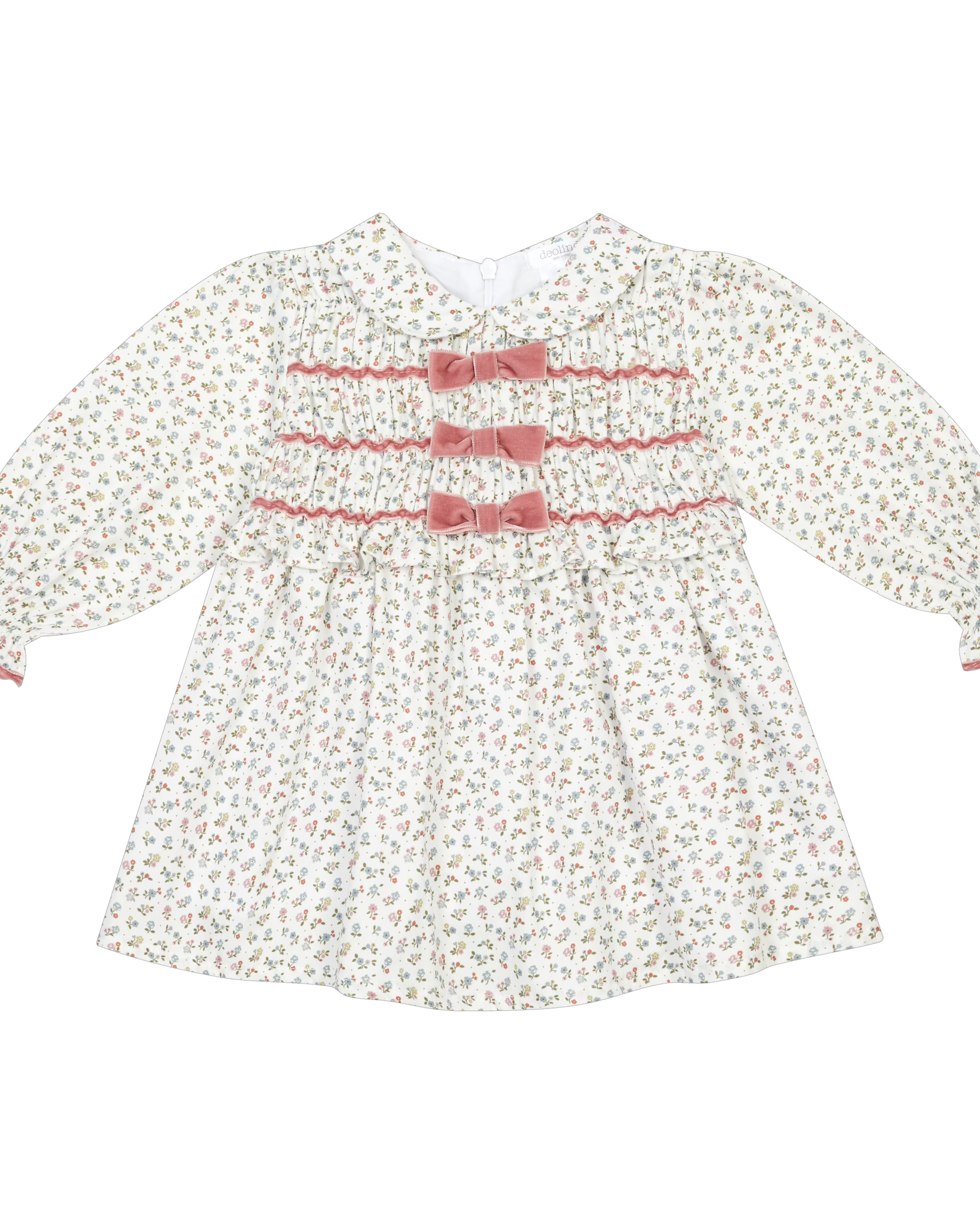 Deolinda Flor girls floral smocked occasion dress with pink bows