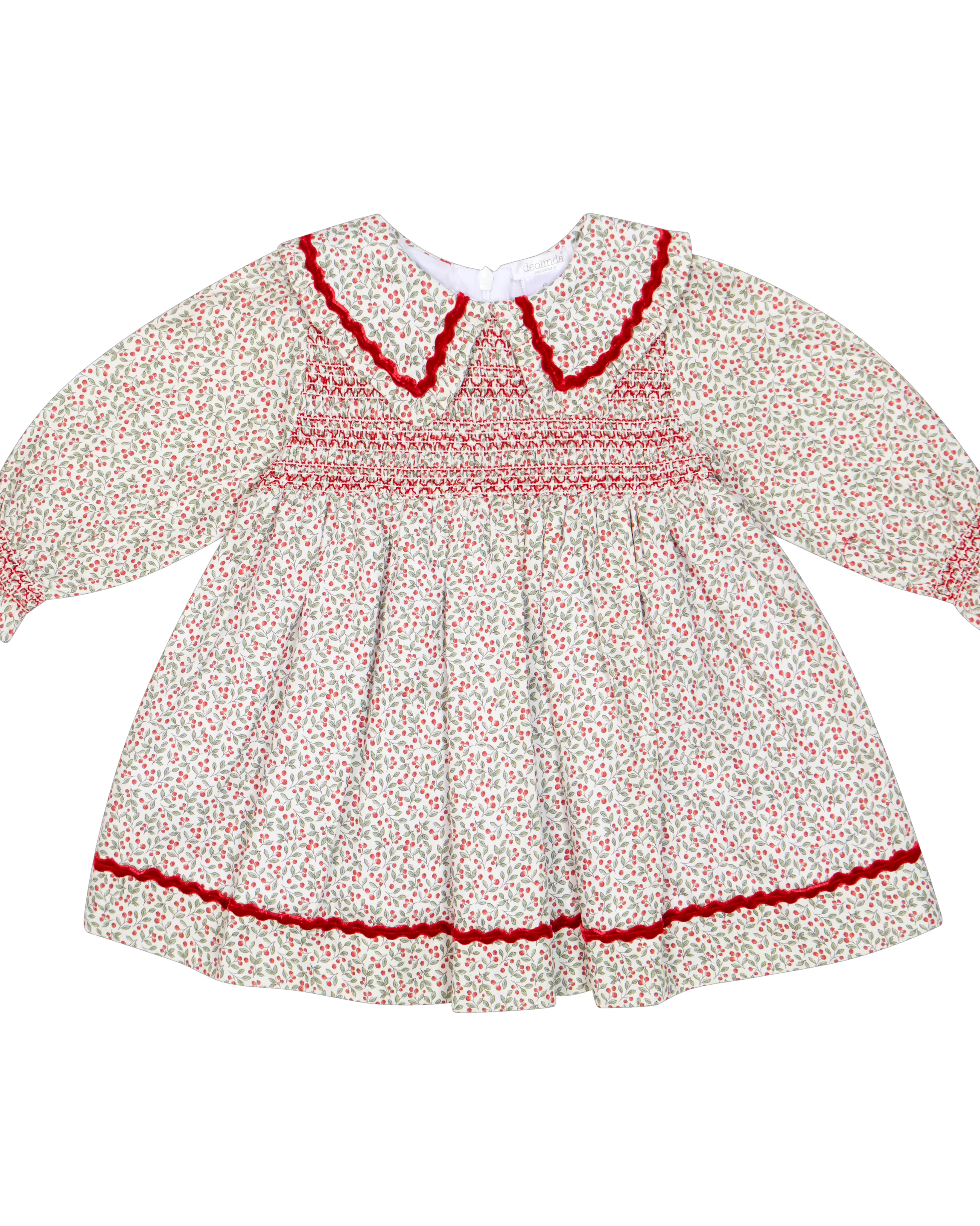 Deolinda Frosty girls floral smocked Christmas dress front view