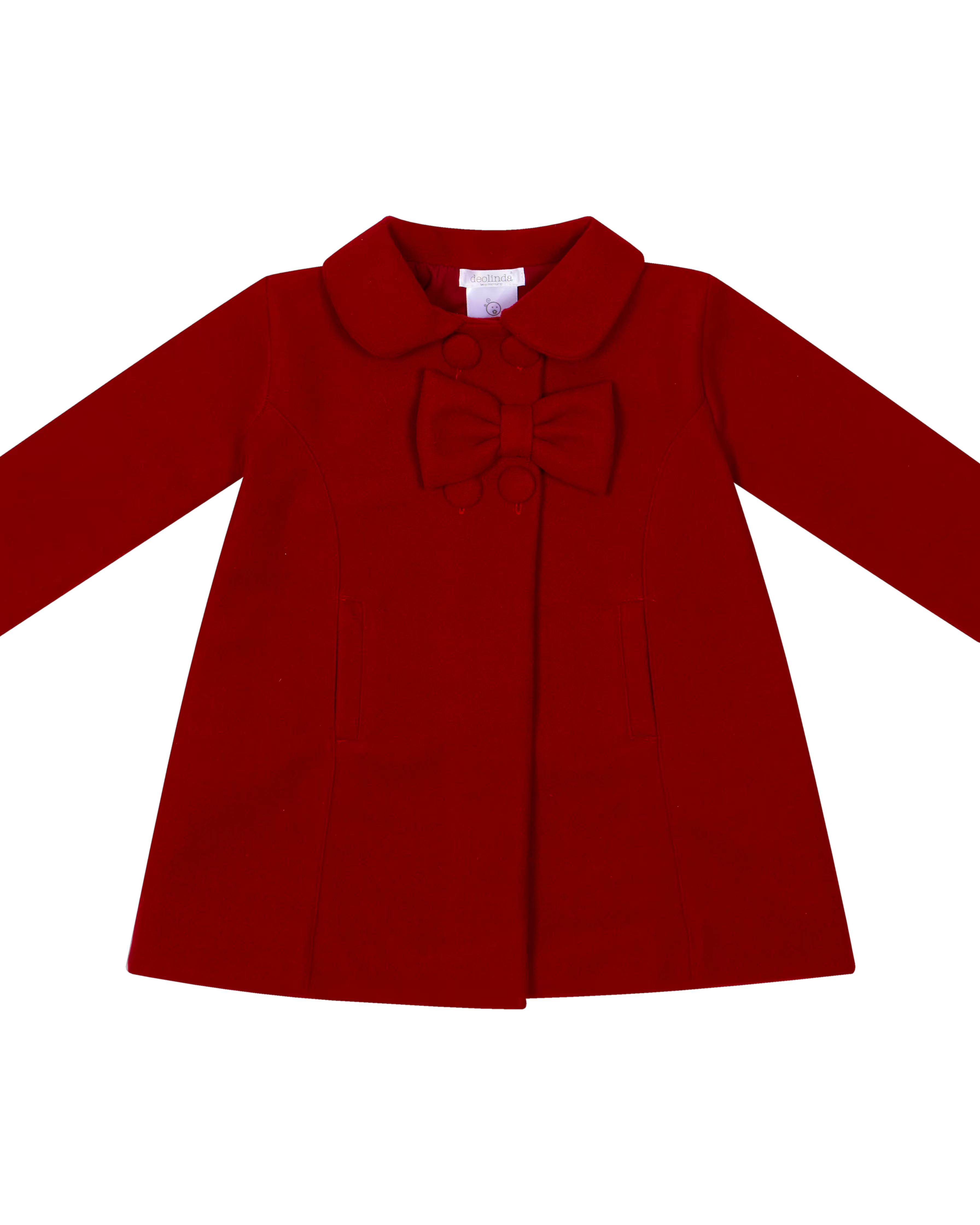 Deolinda Frosty girls red Christmas coat with bow front view