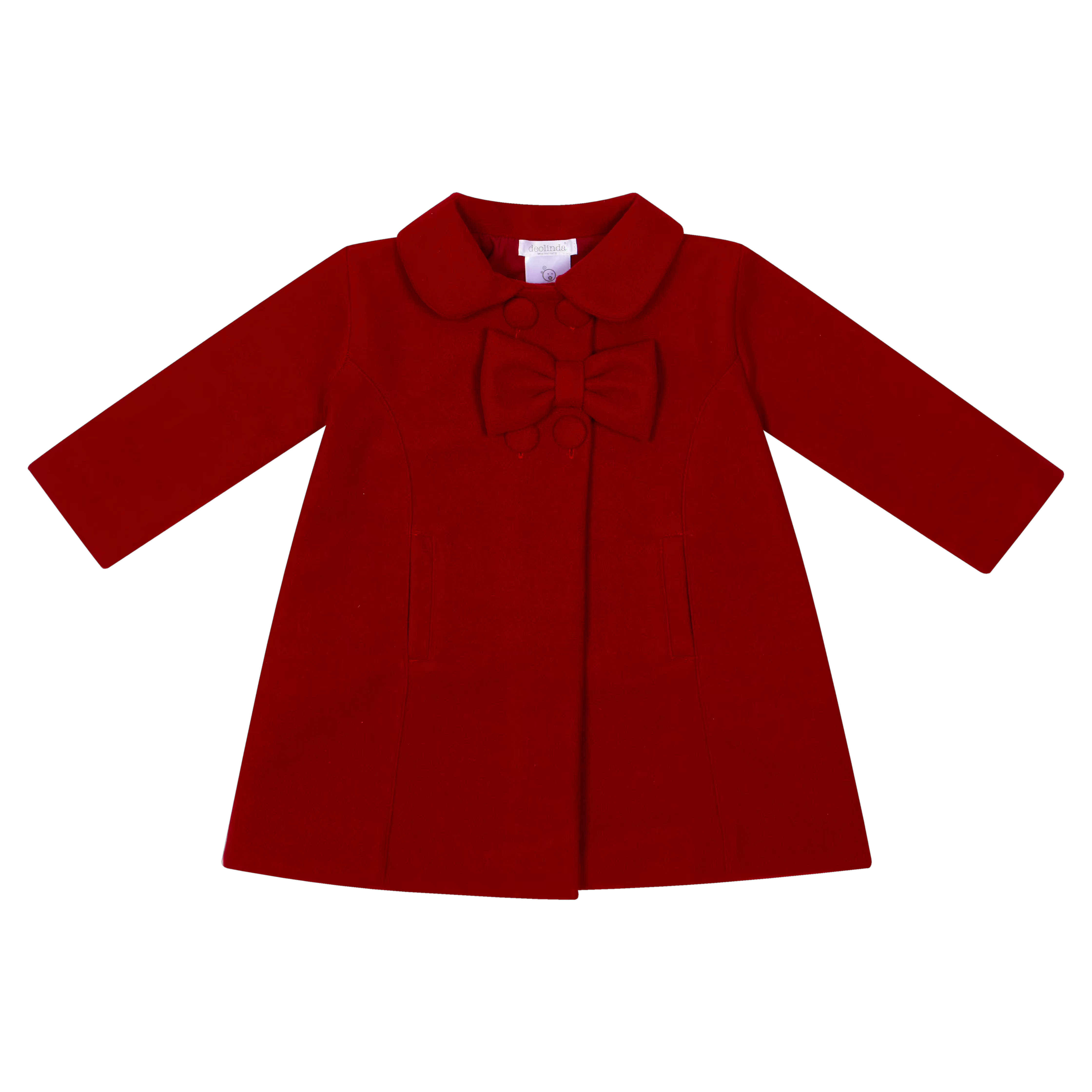 Deolinda Frosty girls red Christmas coat with bow front view