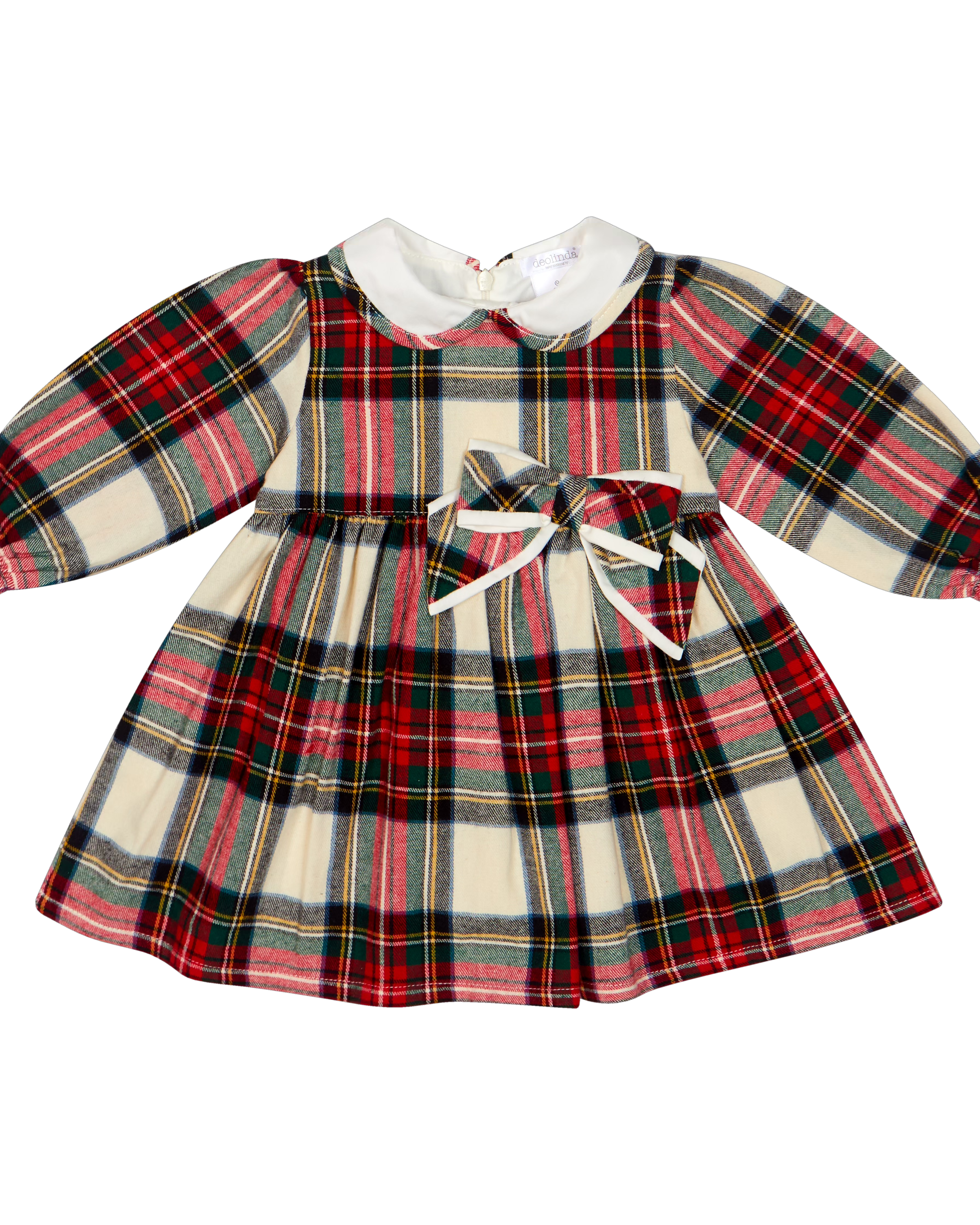Deolinda Noelle girls red and green tartan Christmas dress front view