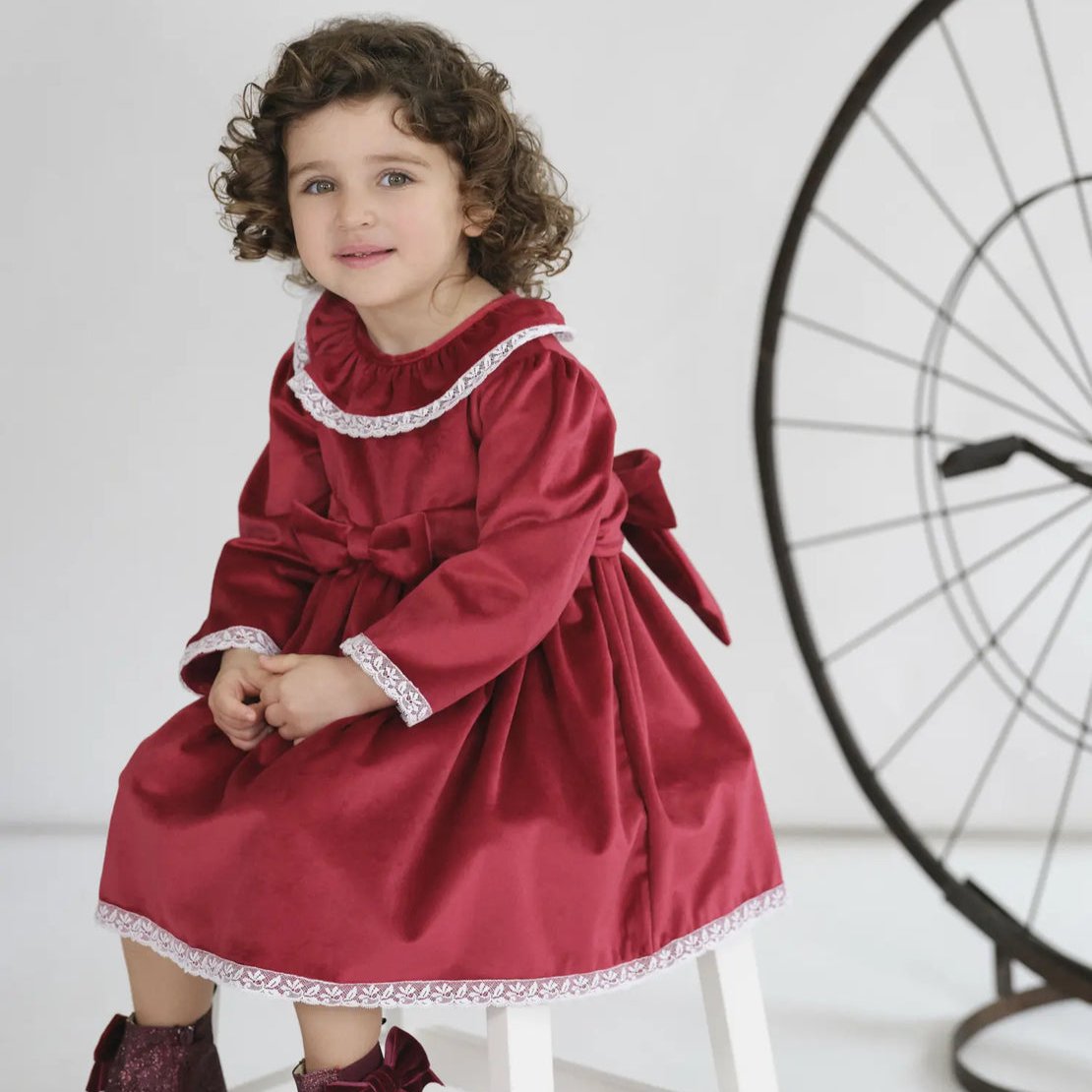 Deolinda Red Velvet Dress Christmas Dress for Girls