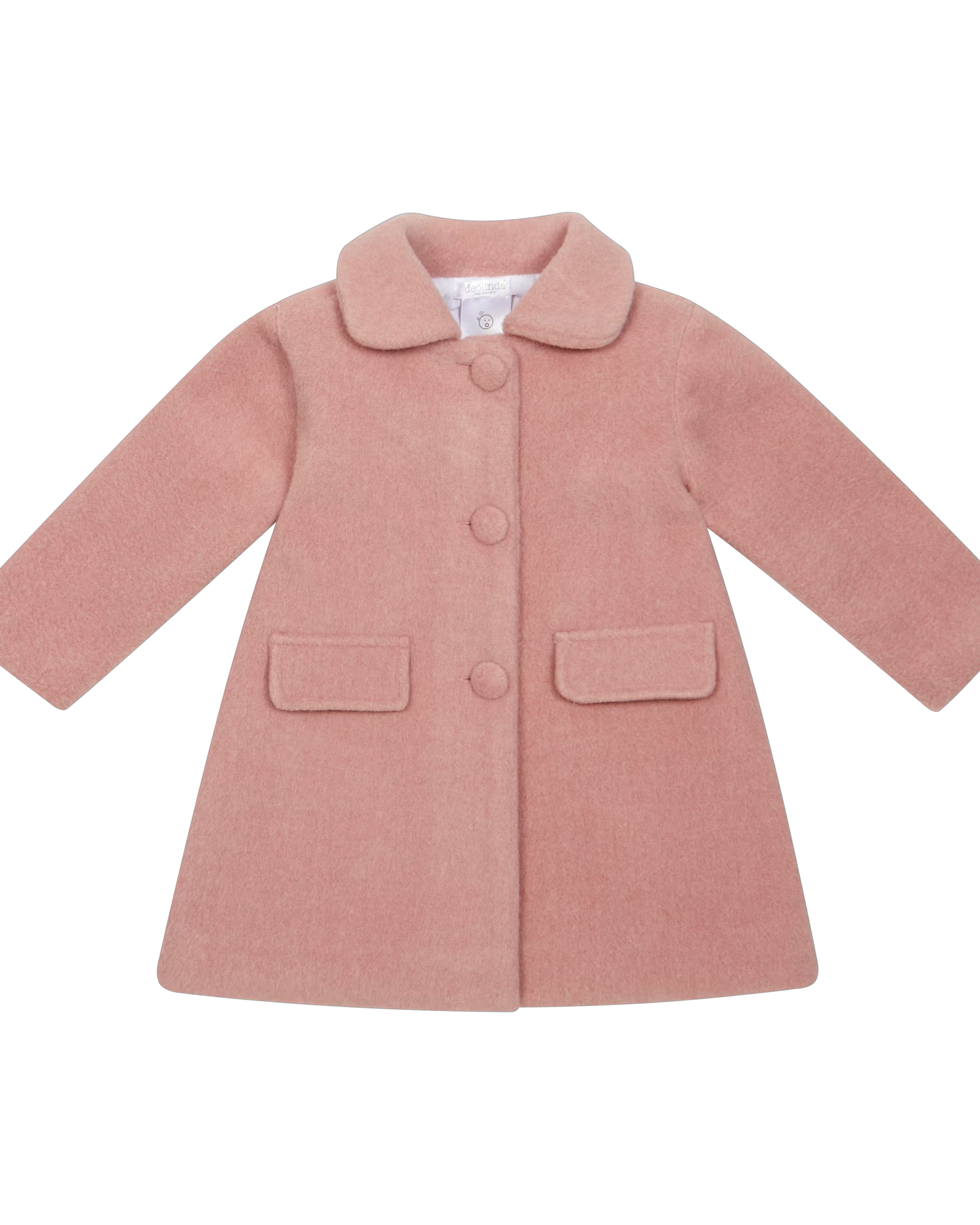 Deolinda Sidney girls pink occasion coat with rounded collar front view