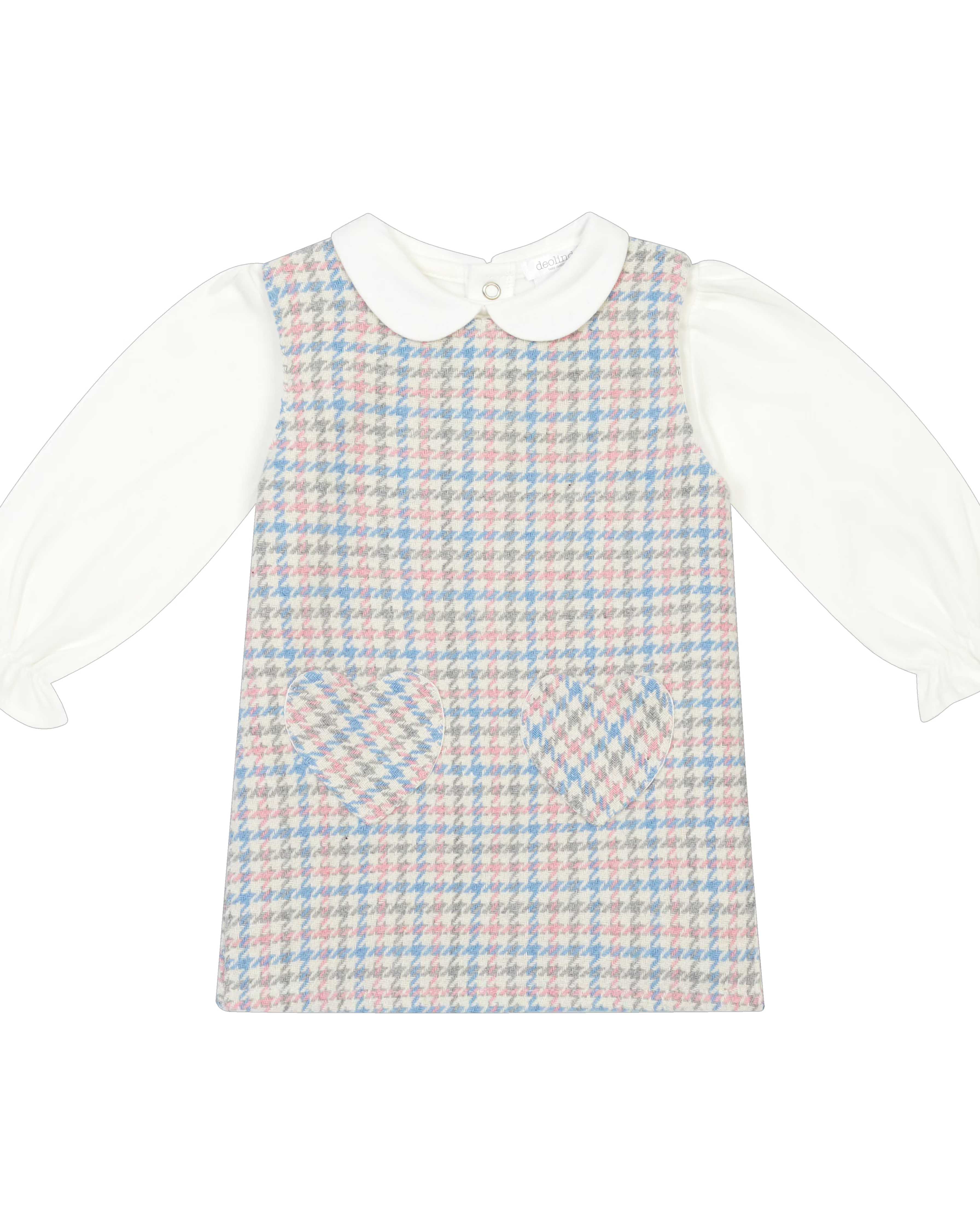 Deolinda Skylar girls pink and blue houndstooth pinafore 2 piece gift set