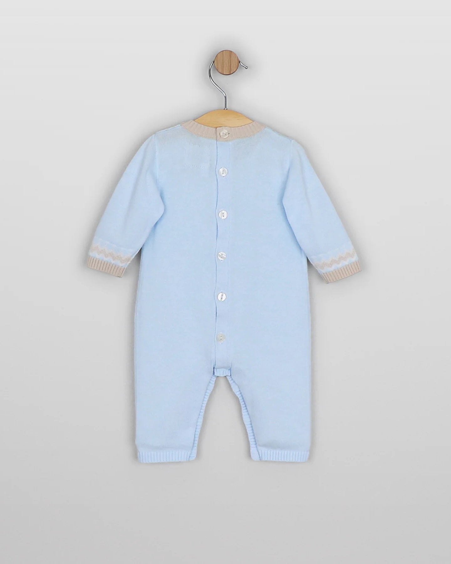 Emile et Rose Magnus blue and beige baby boys knitted romper back view